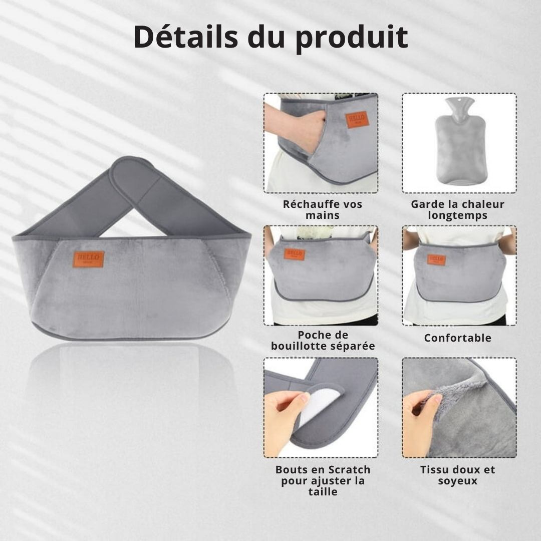 Ceinture et Bouillotte avec Tissu Doux - Gris