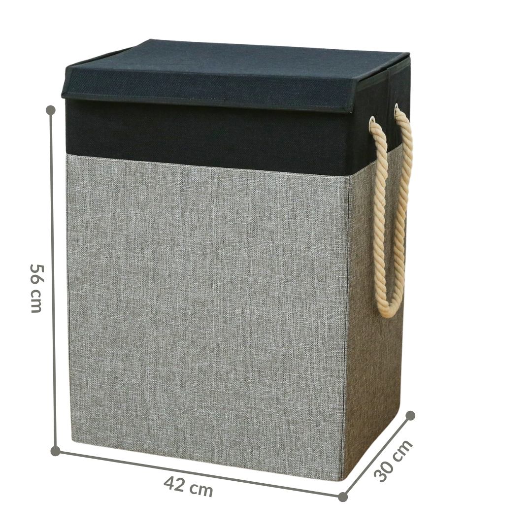 Panier Sac à Linge BALI (Gris) 80L avec Cordes en coton 56x42x30cm