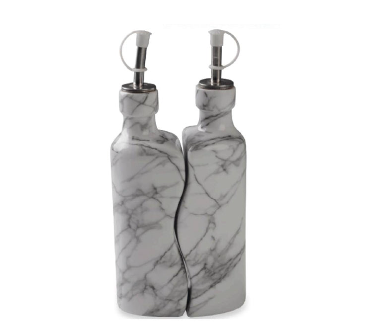Distributeur d'Huile et de Vinaigre en Porcelaine - 150 ml - Lot de Deux Bouteilles