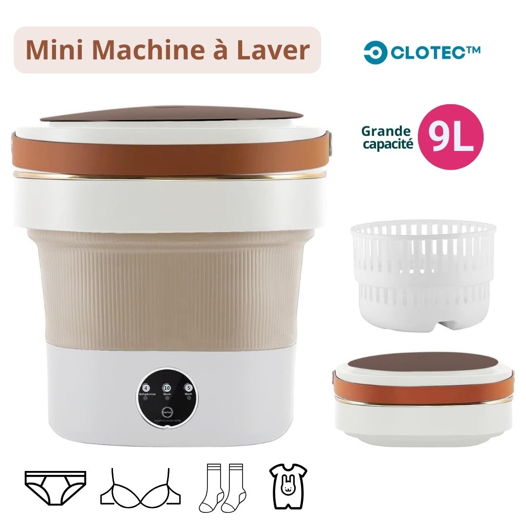 Machine à Laver Pliable Portable 9L (Beige) - Clotec