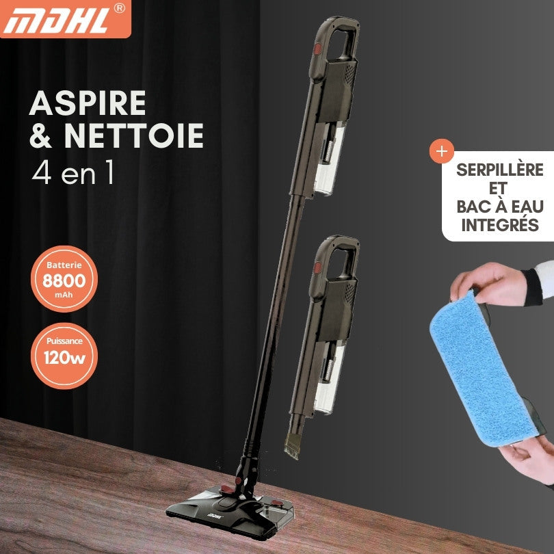 Aspirateur serpillère sans fil 4en1 AERO MAX Autonomie 8800 mAh 120w, 2 vitesses - MDHL