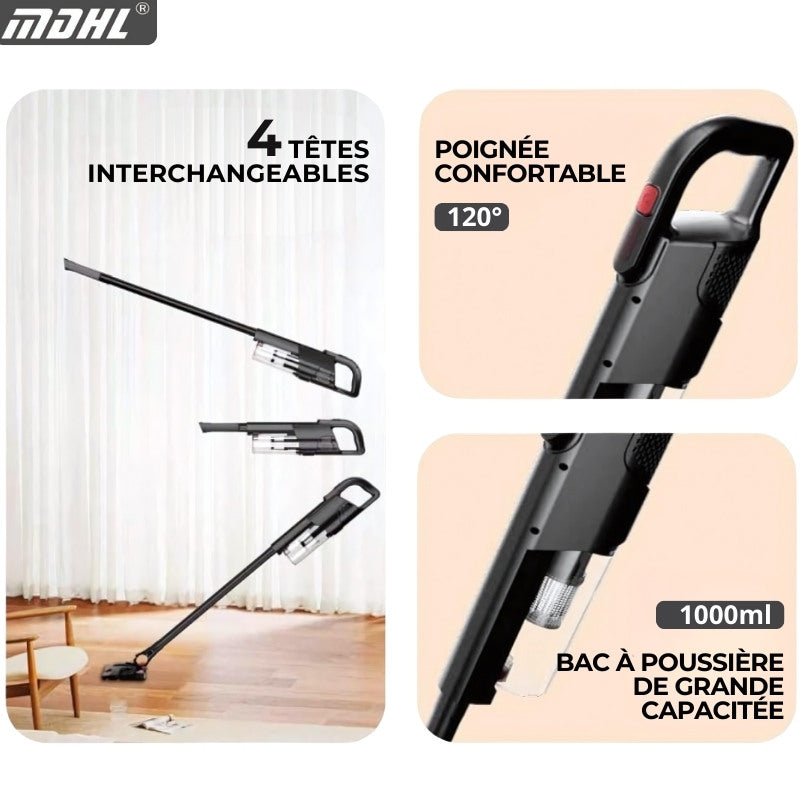 Aspirateur serpillère sans fil 4en1 AERO MAX Autonomie 8800 mAh 120w, 2 vitesses - MDHL