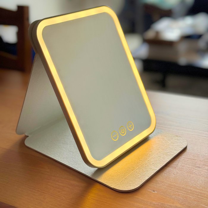 Miroir de Maquillage Portable avec Eclairage LED Rechargeable