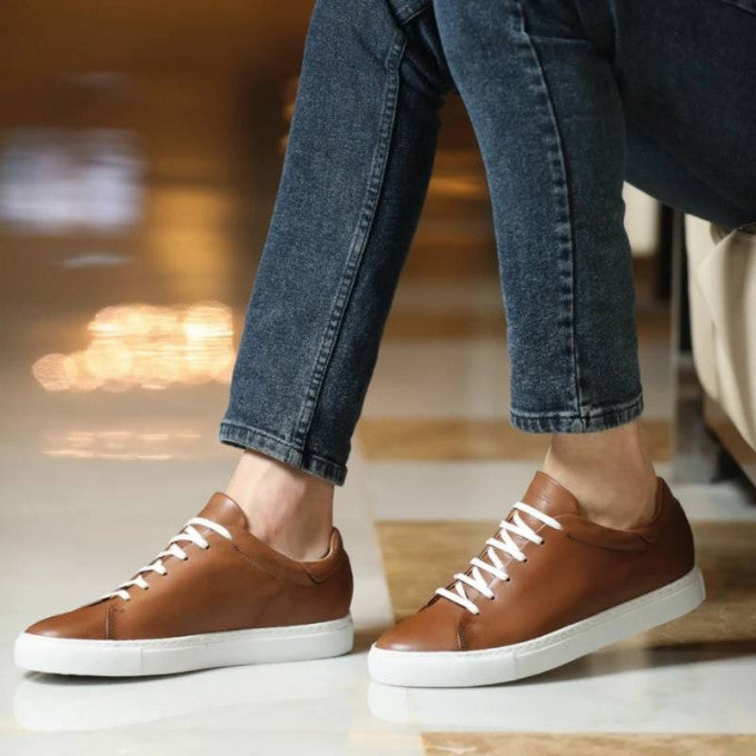 Sneakers en cuir Diego (Tabac) - Hommes