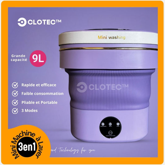 Machine à Laver Pliable Portable 9L (Violet) - Clotec