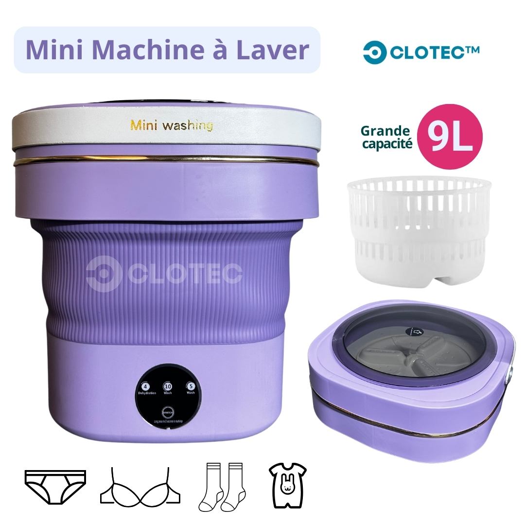 Machine à Laver Pliable Portable 9L (Violet) - Clotec