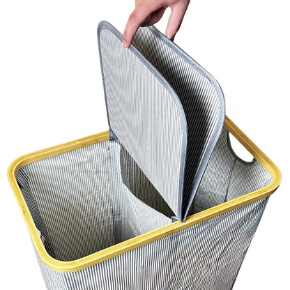 Panier à Linge Bamboo Style (Rayé Gris) 2 compartiments 54.5x34x60cm