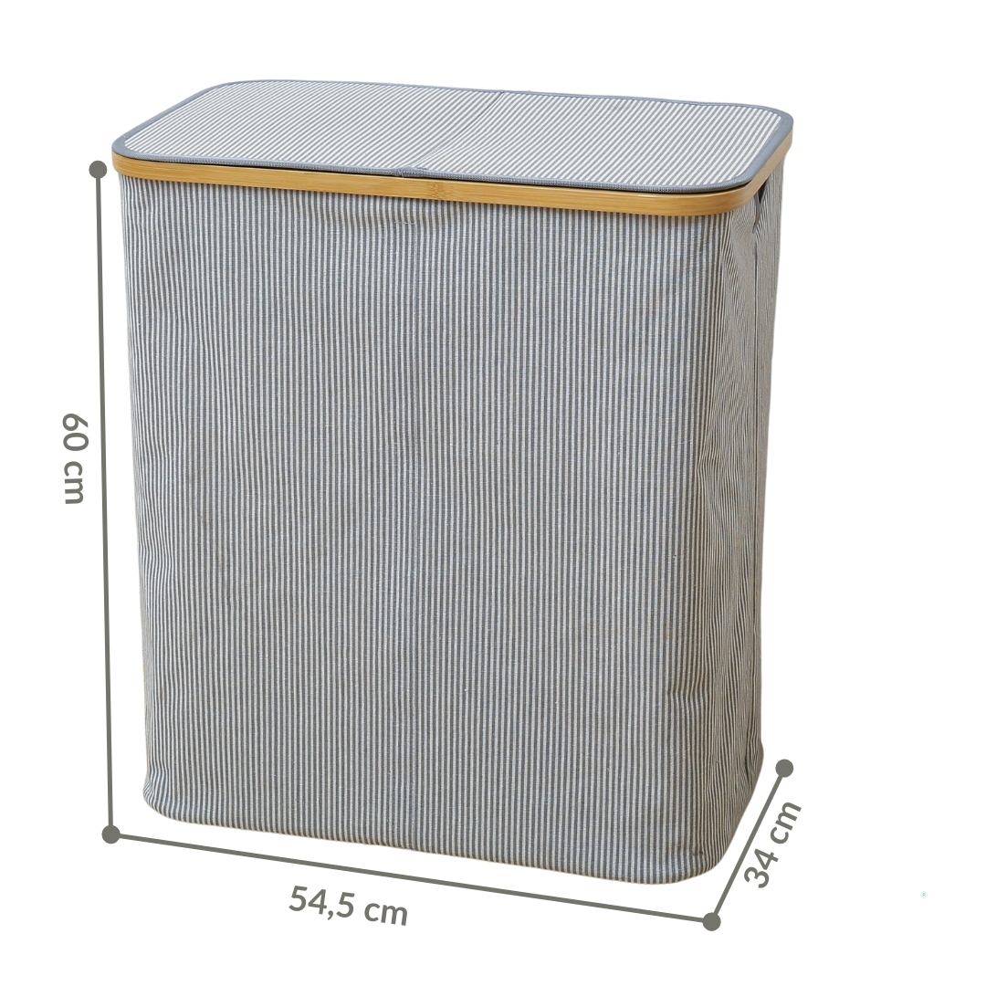 Panier à Linge Bamboo Style (Rayé Gris) 2 compartiments 54.5x34x60cm