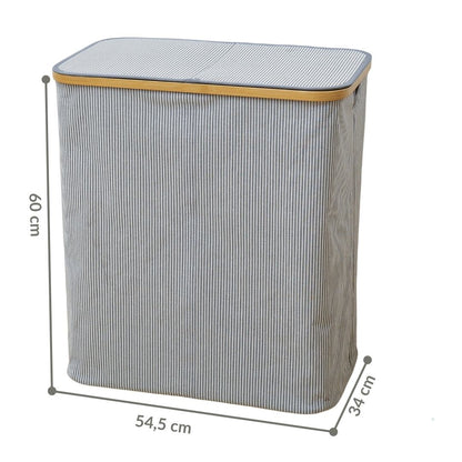 Panier à Linge Bamboo Style (Rayé Gris) 2 compartiments 54.5x34x60cm
