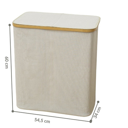 Panier à Linge Bamboo Style (Rayé Beige) 2 compartiments 54.5x34x60cm