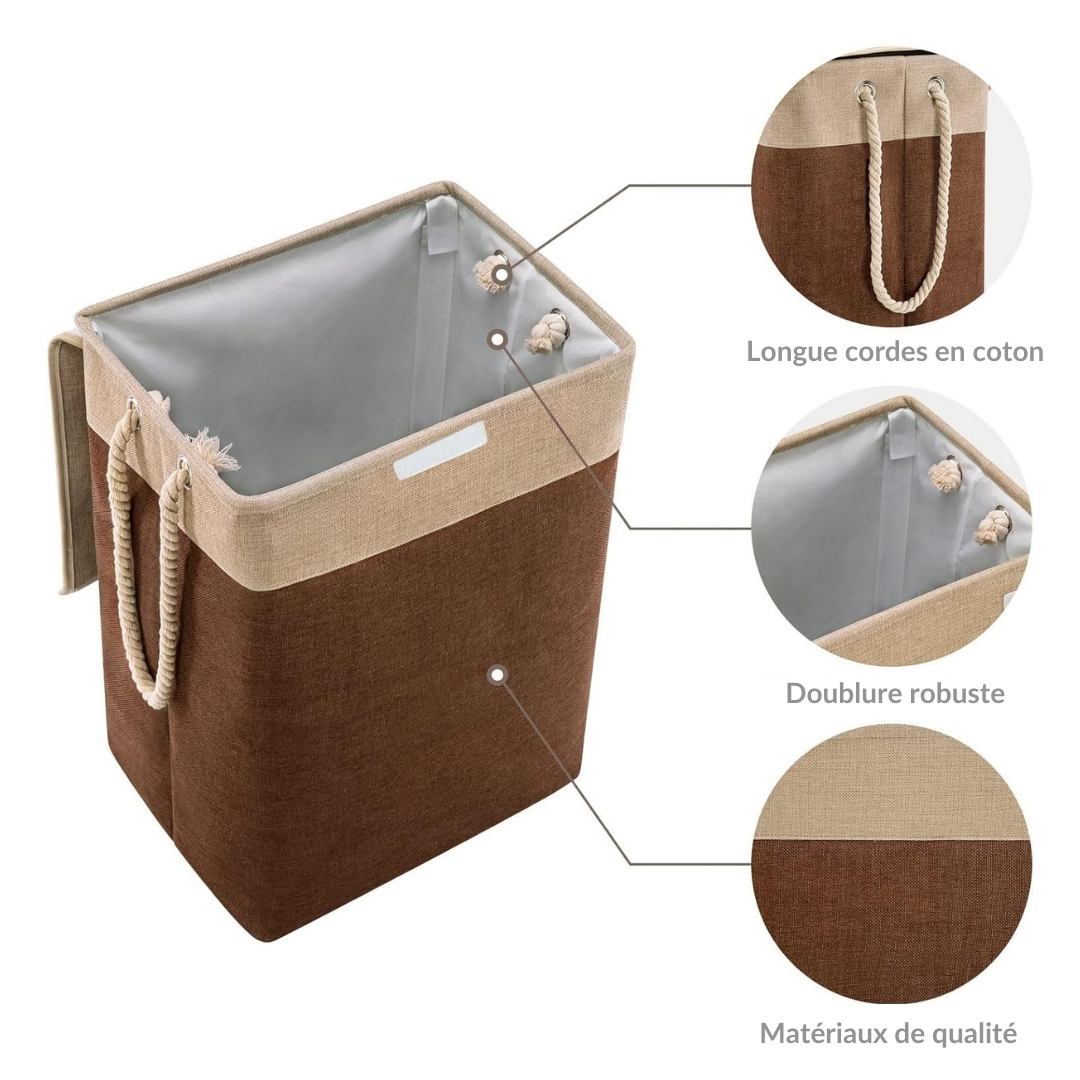 Panier Sac à Linge BALI (Beige) 80L avec Cordes en coton 56x42x30cm