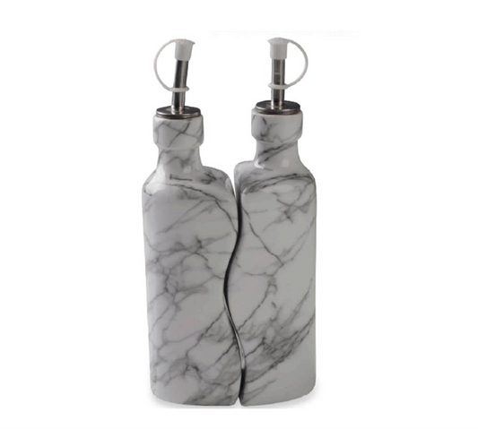 Distributeur d'Huile et de Vinaigre en Porcelaine - 150 ml - Lot de Deux Bouteilles