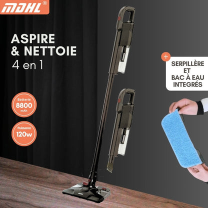Aspirateur serpillère sans fil 4en1 AERO MAX Autonomie 8800 mAh 120w, 2 vitesses - MDHL