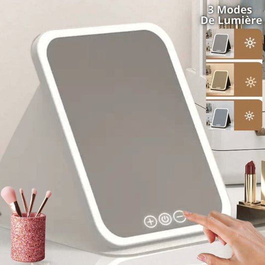 Miroir de Maquillage Portable avec Eclairage LED Rechargeable