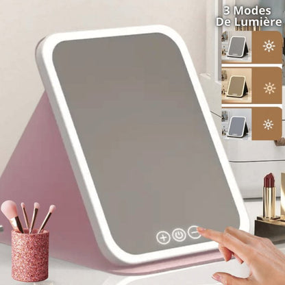 Miroir de Maquillage Portable avec Eclairage LED Rechargeable