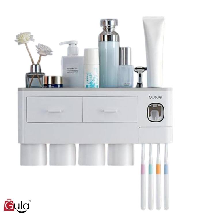 Organisateur de Salle de Bain Mural, Porte brosse à dents, Distributeur de Dentifrices