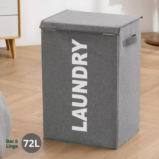 Panier Sac à Linge - Laundry 72L (Gris) 53x33x33cm