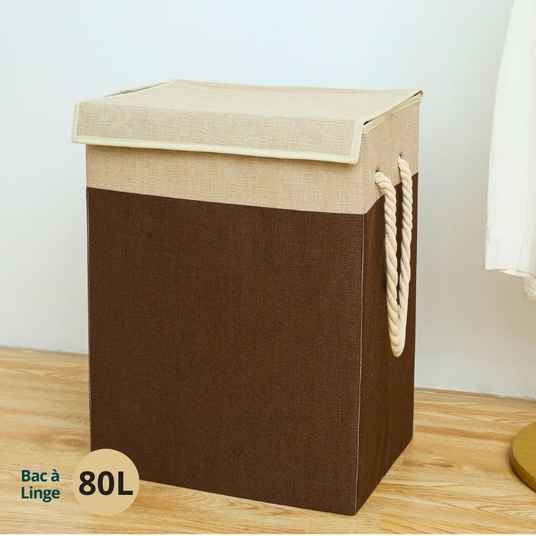 Panier Sac à Linge BALI (Beige) 80L avec Cordes en coton 56x42x30cm